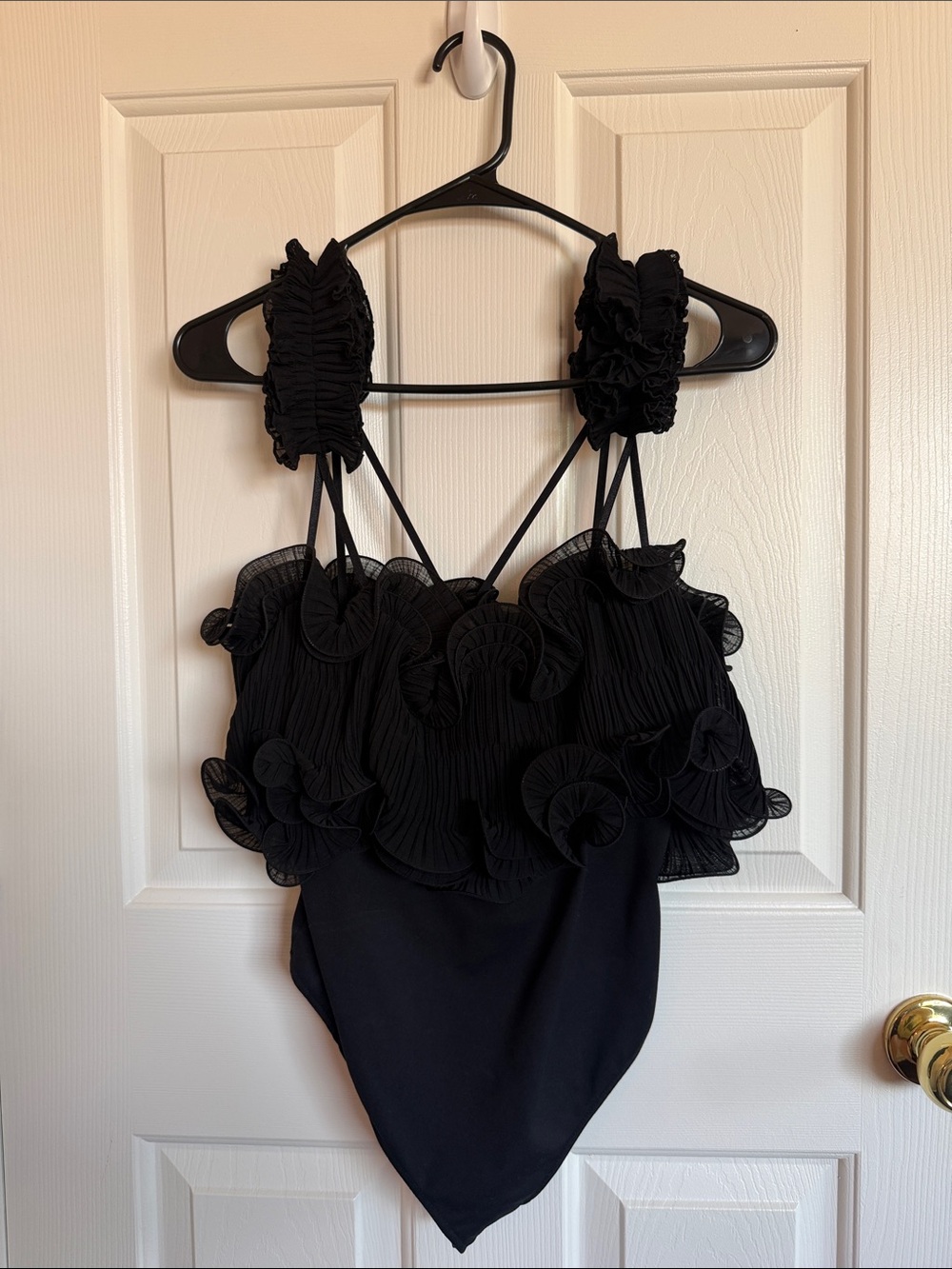 Free People Black Ruffle-Detail Bodysuit